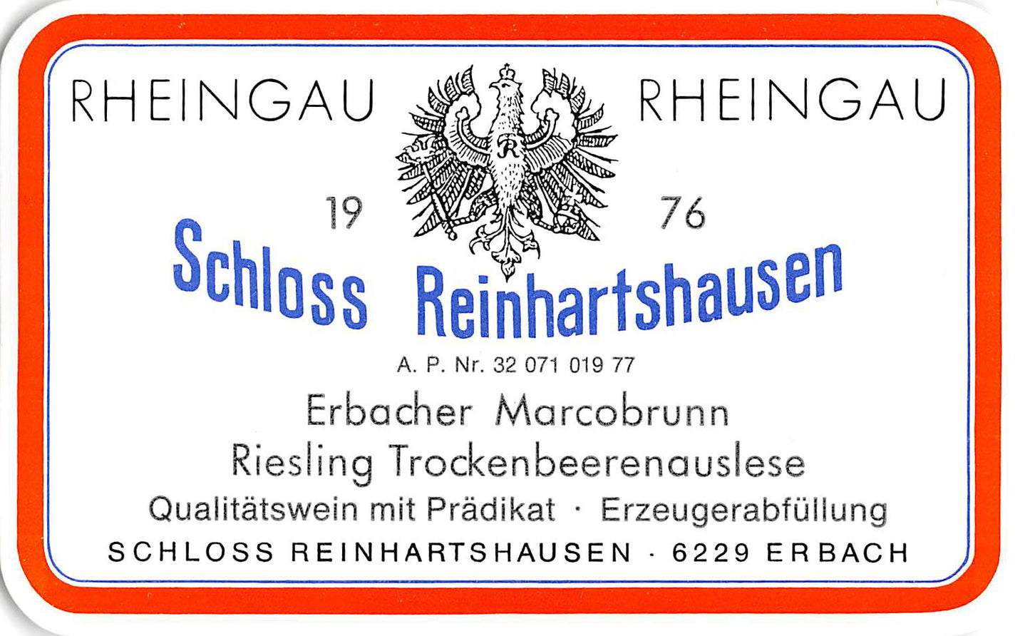 Schloss Reinhartshausen 1976 Erbach Marcobrunn Riesling Trockenbeerenauslese (0,7l)